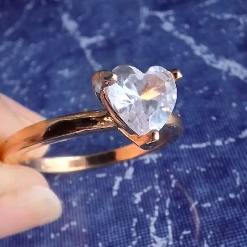 Romantic 14k Gold Plated Heart-Shaped CZ Diamond Ring. New. - Picture 14 of 15